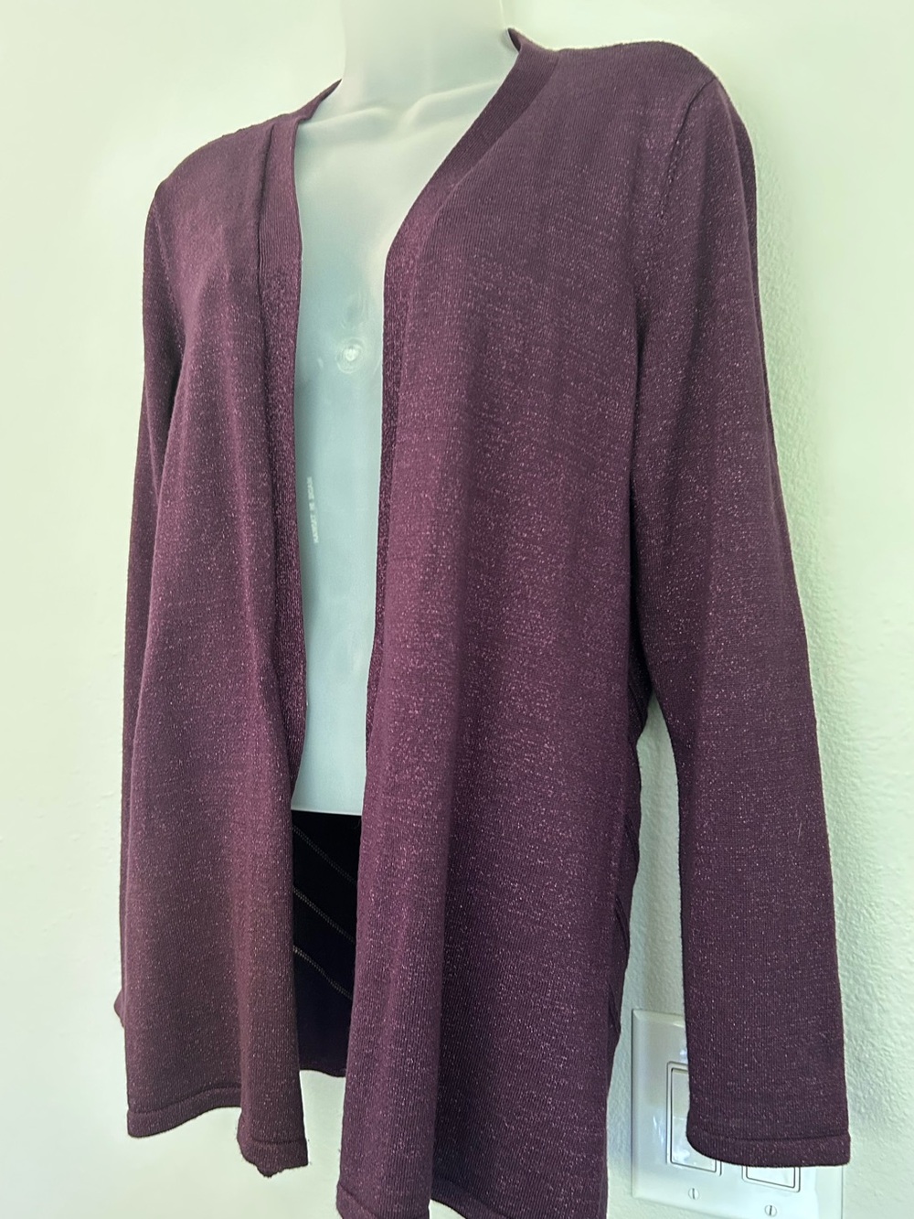 Eggplant purple sparkly lightweight open front cardigan M
